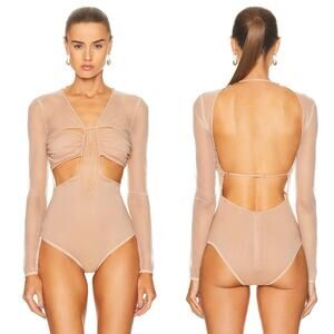 Nensi Dojaka Gathered Long Sleeve Bra Top In Sable Tan Sz XS